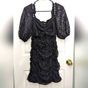 NWT nastygal black lace ruffled party dress with pearl shoulder cuffs -size US 6